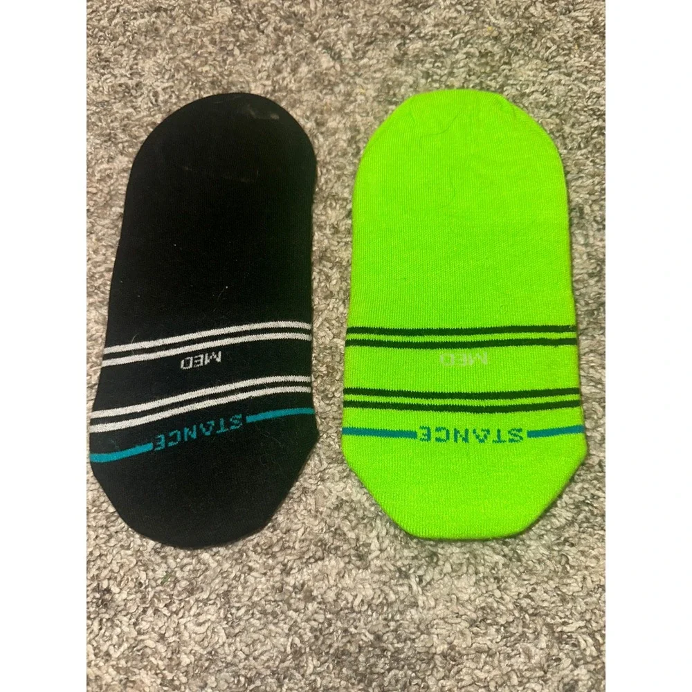 Stance No Show Socks 2 Pack Black Neon Green Striped Low Cut Medium NWOT
